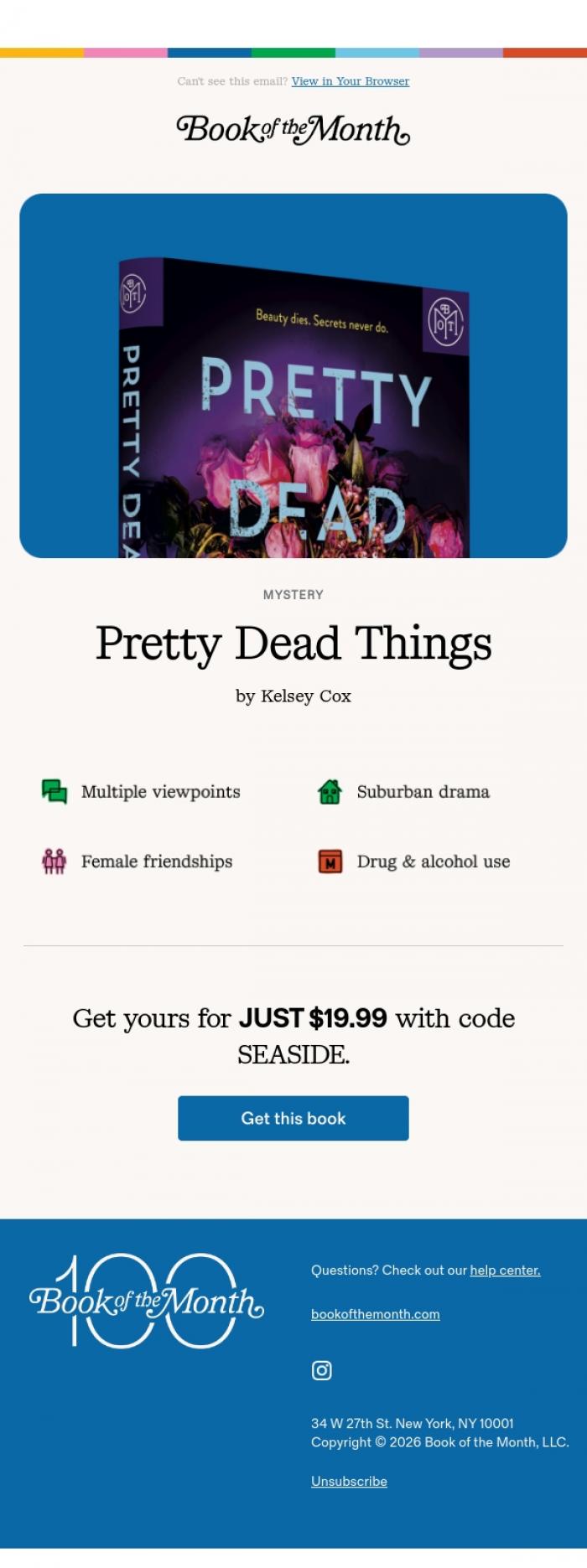 Email Design Inspiration from Book of the Month, Beauty is pain.