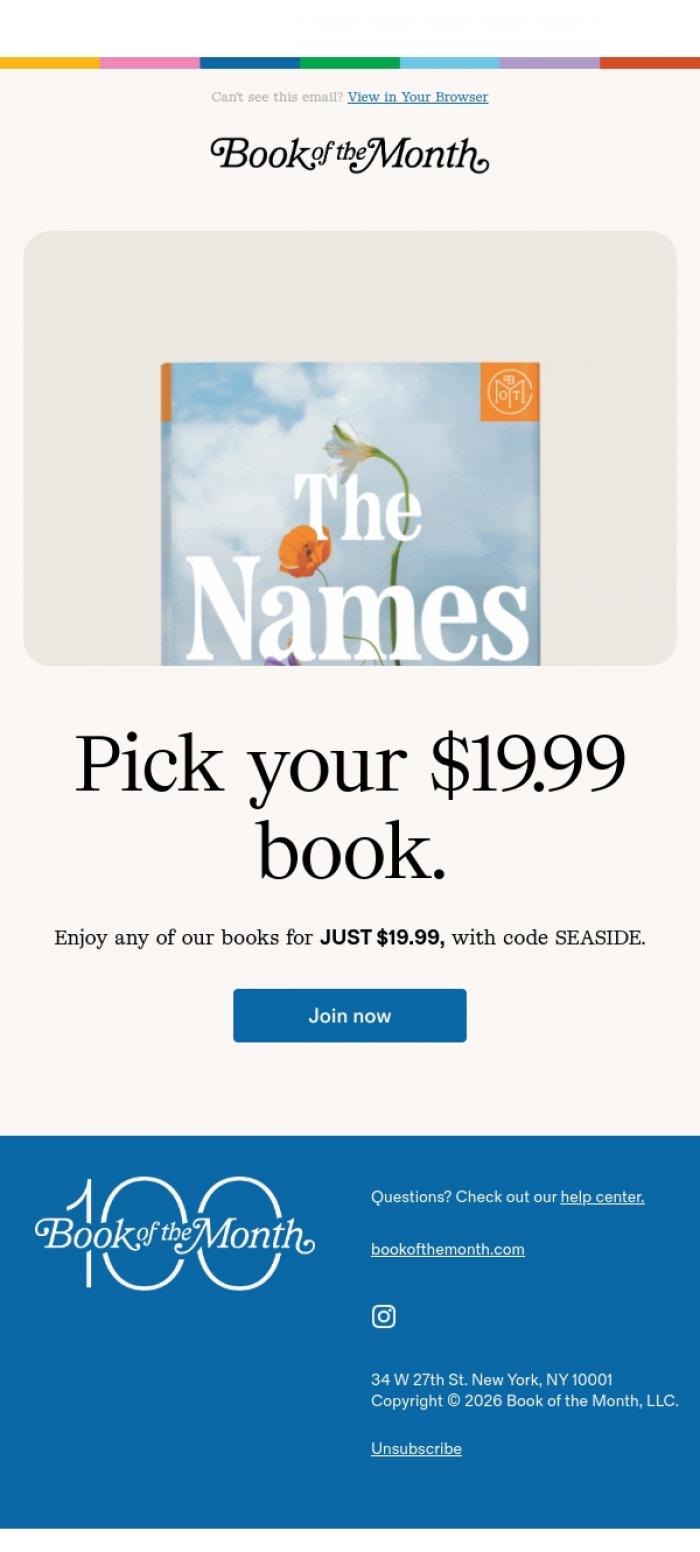 Email Design Inspiration from Book of the Month, Take your pick.
