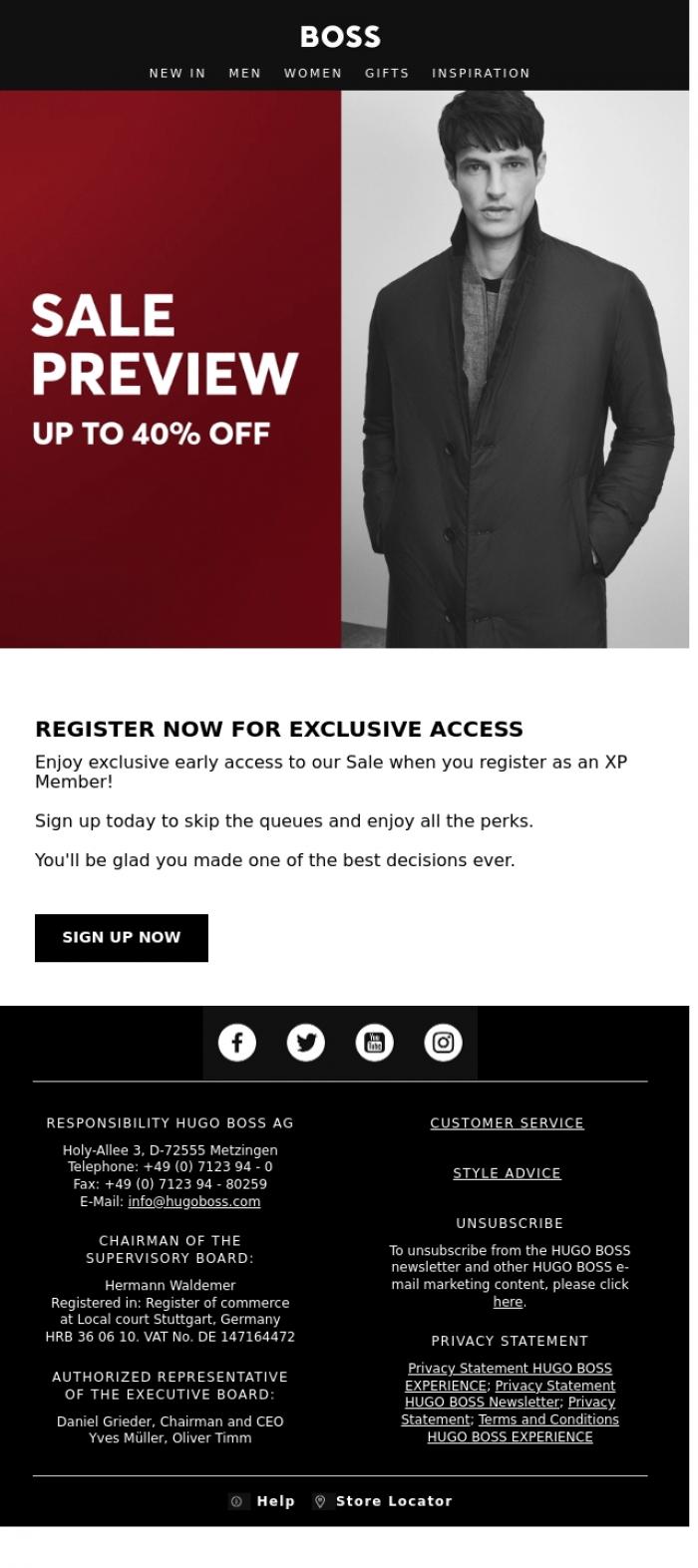 Email Design Inspiration from BOSS News, Want exclusive access to our Sale Preview?