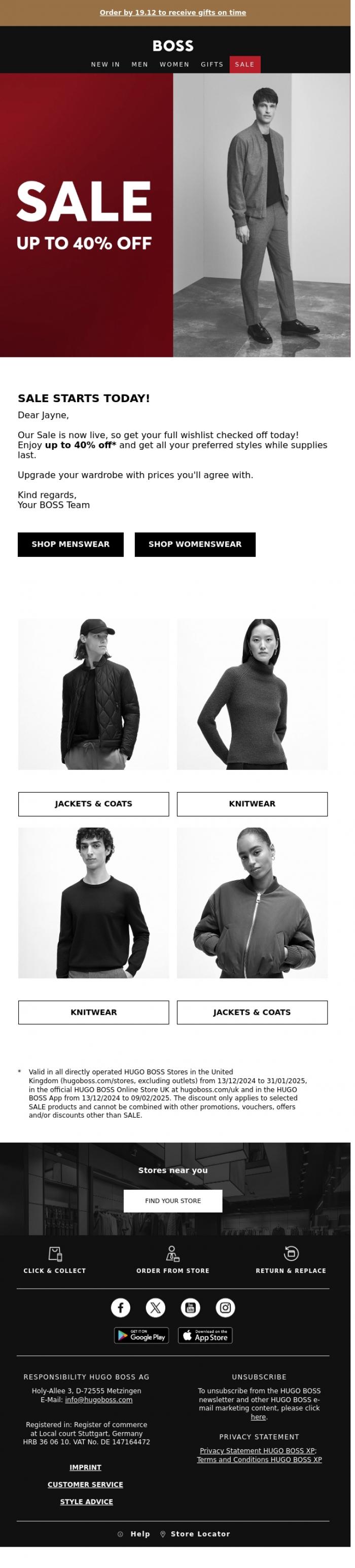 Email Design Inspiration from BOSS News, Are you ready for up to 40% off? Because it's go time.