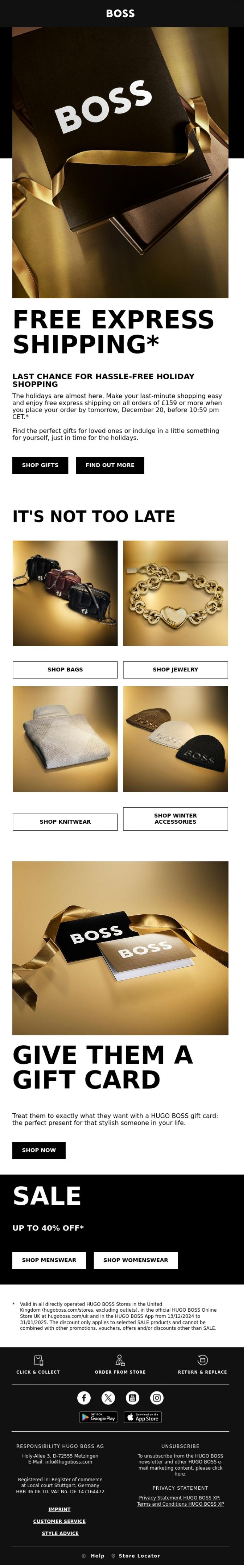 Email Design Inspiration from BOSS News, Last-minute gift shopping?