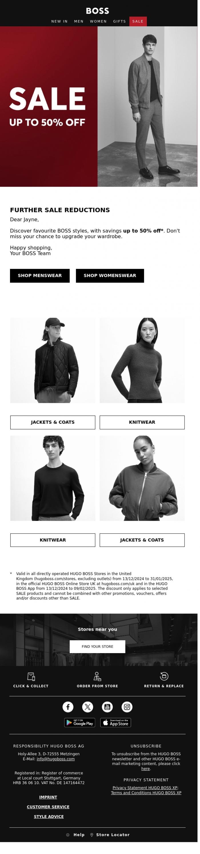 Email Design Inspiration from BOSS News, Further reductions, just for you