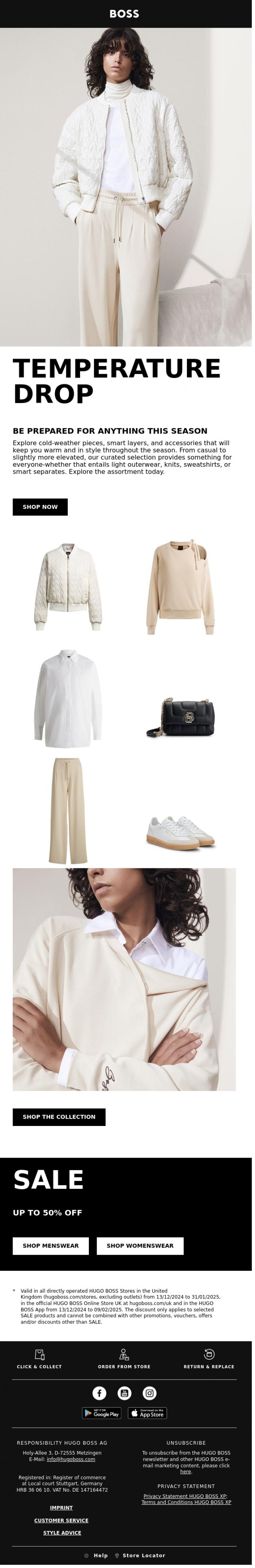 Email Design Inspiration from BOSS News, Temperatures may drop, but your look remains elevated
