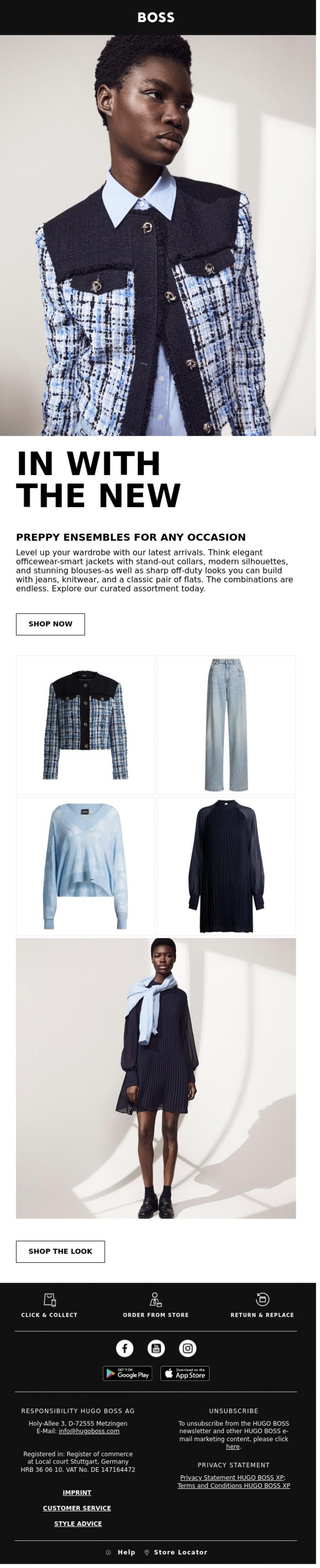 Email Design Inspiration from BOSS News, Preppy pieces, redefined with a modern vibe