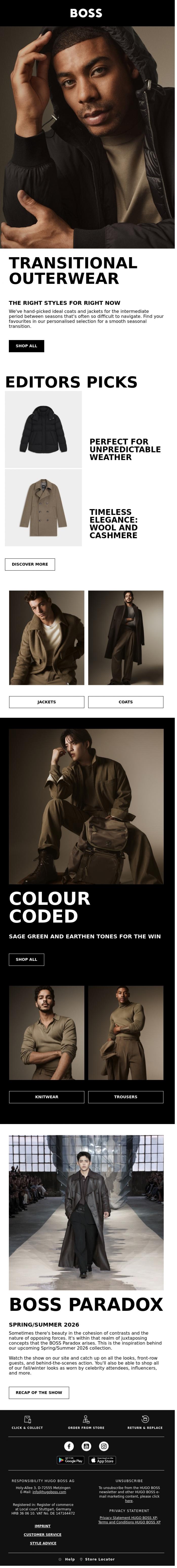 Email Design Inspiration from BOSS News, The outerwear you need now