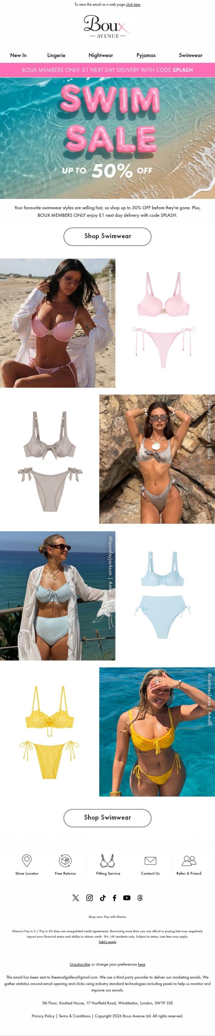Email Design Inspiration from Boux Avenue, Boux Members only: &pound;1 Next Day Delivery