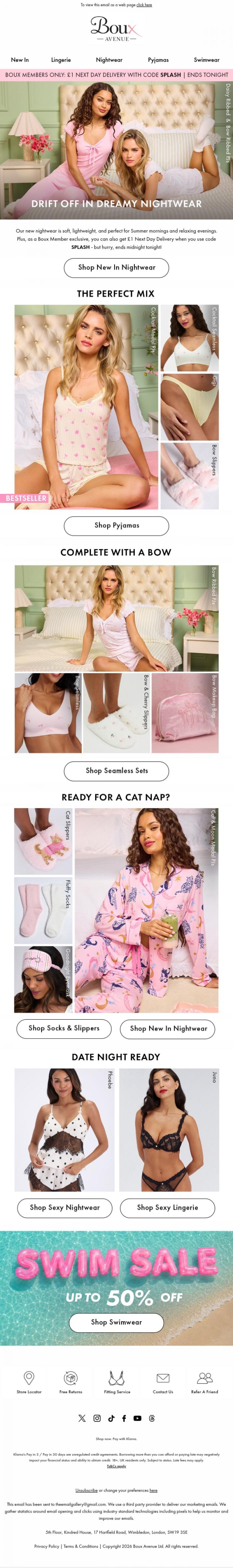 Email Design Inspiration from Boux Avenue, Ends tonight: Boux Members get &pound;1 Next Day Delivery