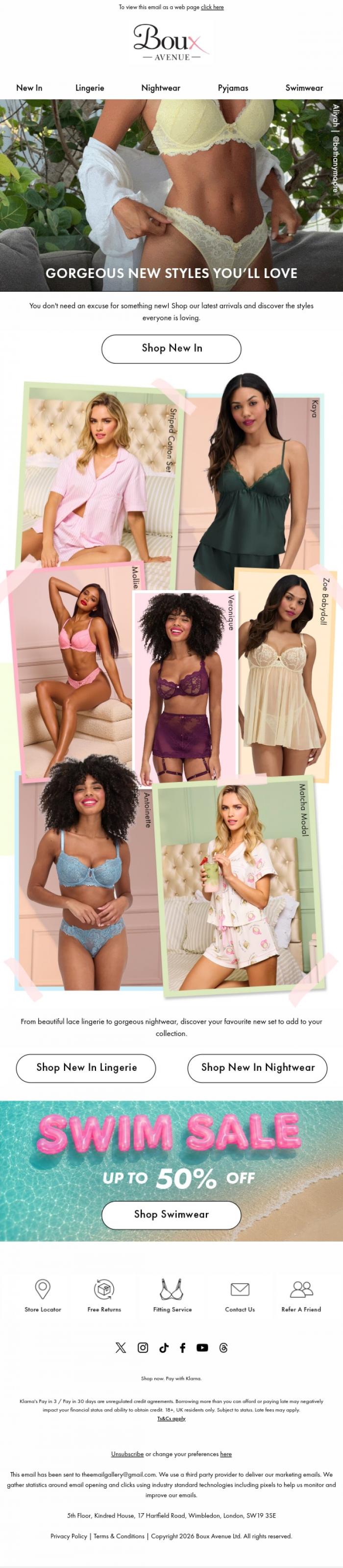 Email Design Inspiration from Boux Avenue, New arrivals you won't want to miss