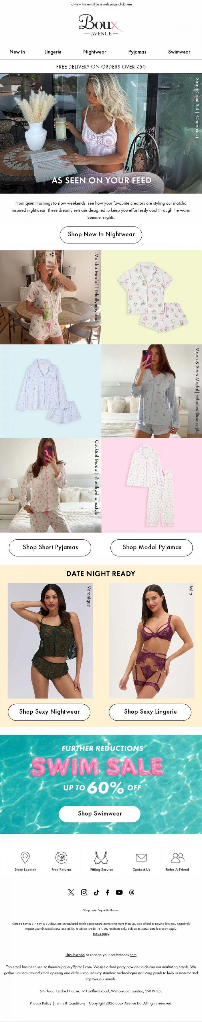 Email Design Inspiration from Boux Avenue, The PJs on everyone's lips 💚🩷