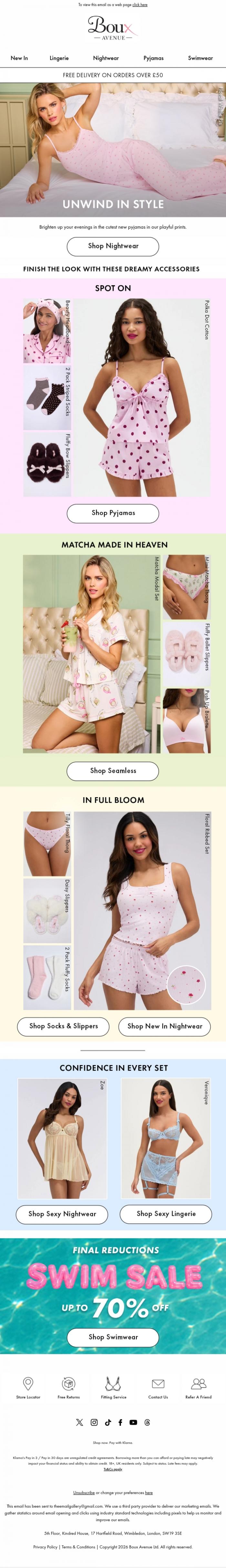 Email Design Inspiration from Boux Avenue, The ultimate nightwear set is waiting for you