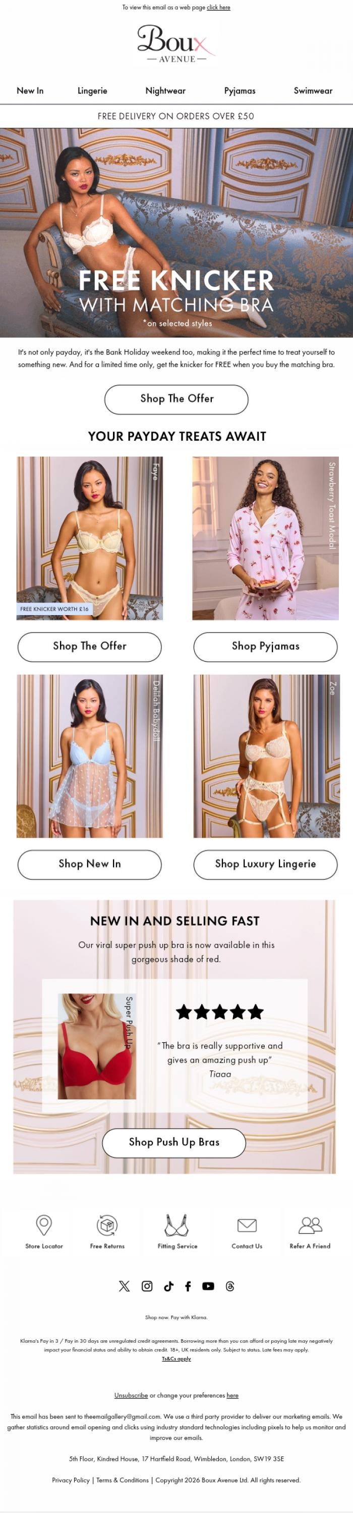 Email Design Inspiration from Boux Avenue, Get that payday feeling: treat yourself today