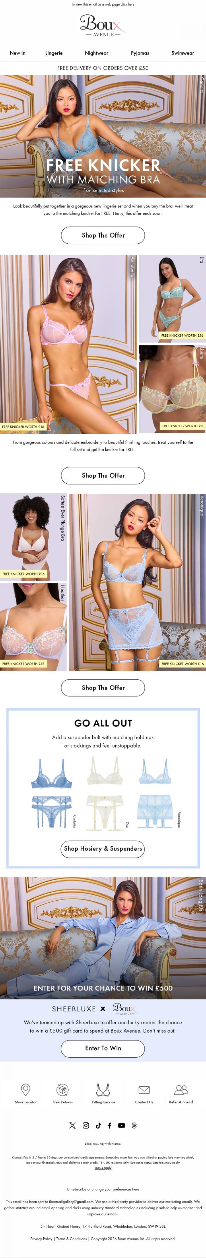 Email Design Inspiration from Boux Avenue, Don't miss out: get a FREE knicker with the matching bra