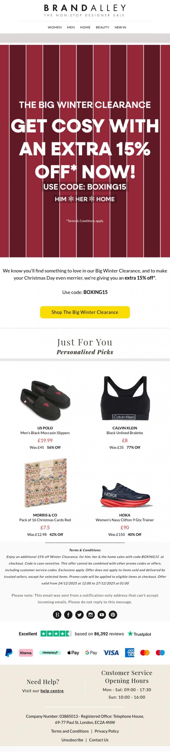 Email Design Inspiration from BRANDALLEY, It's Christmas. Here's an extra 15% off