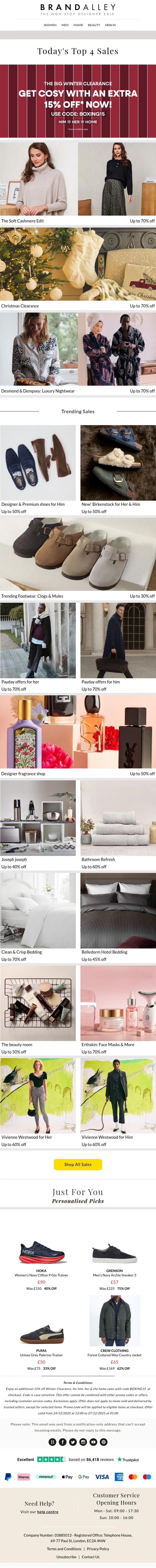 Email Design Inspiration from BRANDALLEY, An Extra 15% Off The Big Winter Clearance! | Plus Shop Vivienne Westwood, Birkenstock & more