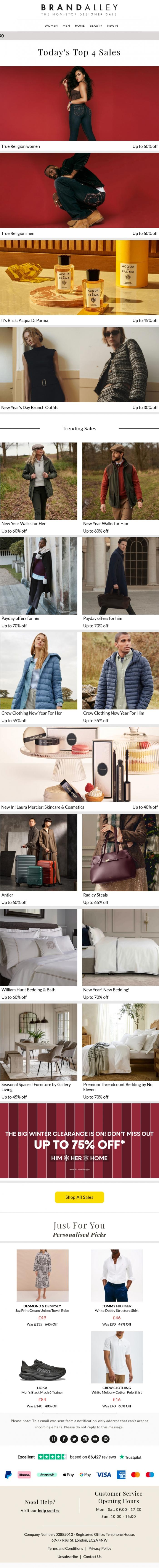 Email Design Inspiration from BRANDALLEY, Shop Up To 60% Off True Religion, Radley, Acqua Di Parma & More