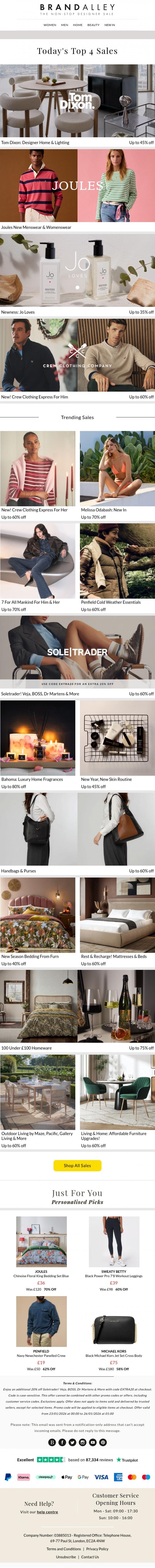 Email Design Inspiration from BRANDALLEY, Shop up to 60% Off Tom Dixon, Joules, Jo Loves, Crew Clothing, Melissa Odabash, Penfield and many more