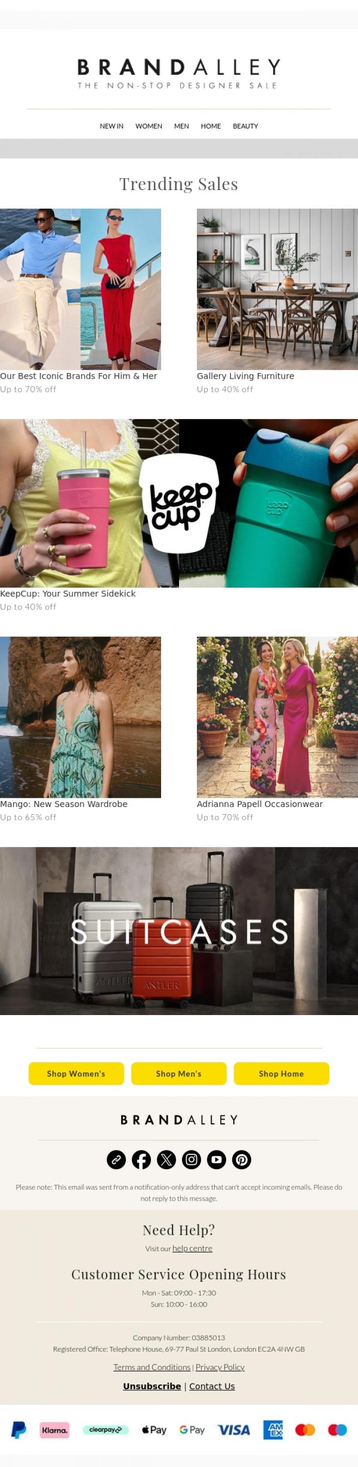 Email Design Inspiration from BrandAlley, Up to 70% off Adrianna Papell, Mango, Gallery Living & more