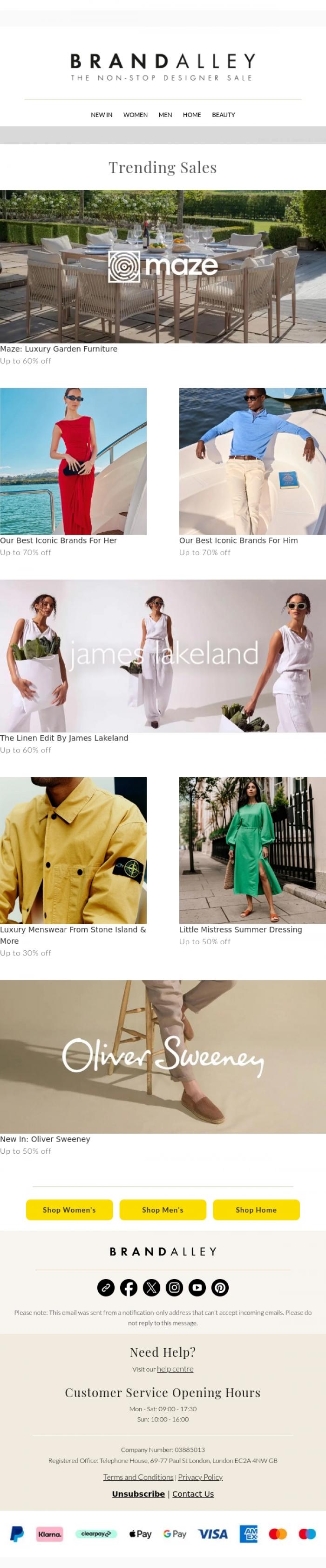 Email Design Inspiration from BrandAlley, Up to 70% off James Lakeland, Maze, Stone Island & more