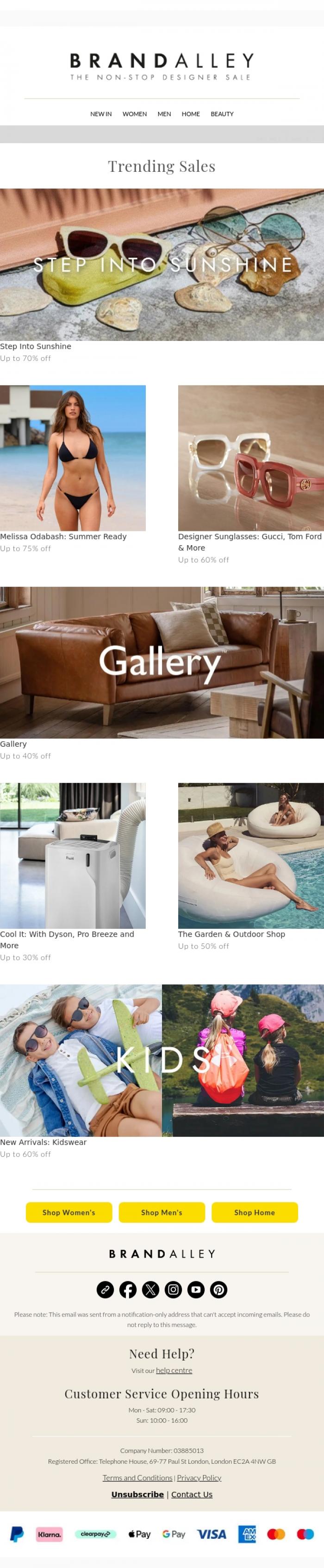 Email Design Inspiration from BrandAlley, Up to 75% off Gucci sunglasses, Gallery Living, Dyson and more