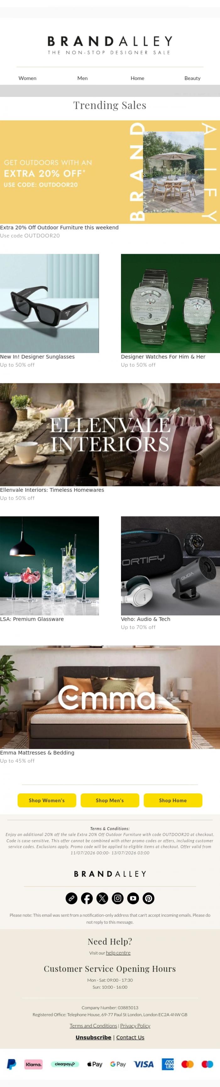 Email Design Inspiration from BrandAlley, Extra 20% off Outdoor Furniture | Code OUTDOOR20