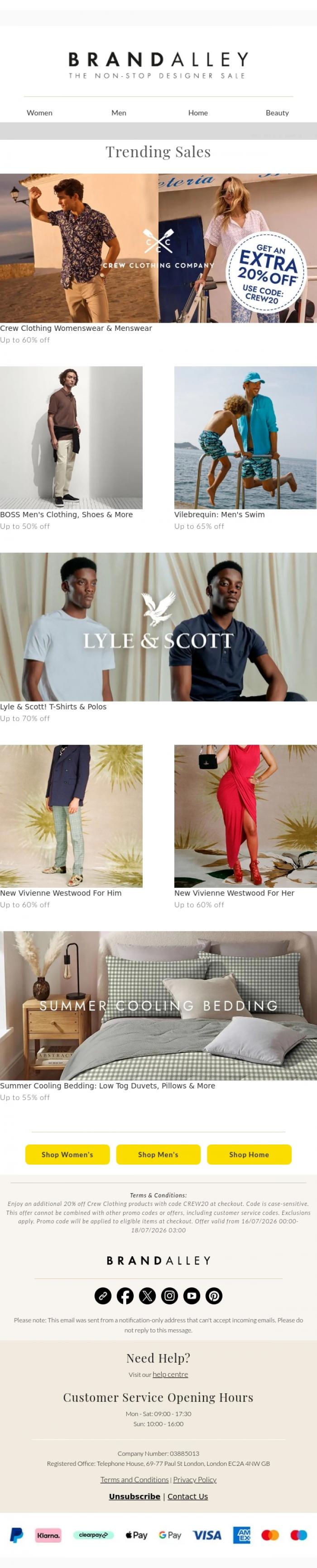 Email Design Inspiration from BrandAlley, Up to 70% off Lyle & Scott, Vilebrequin, Vivienne Westwood & more