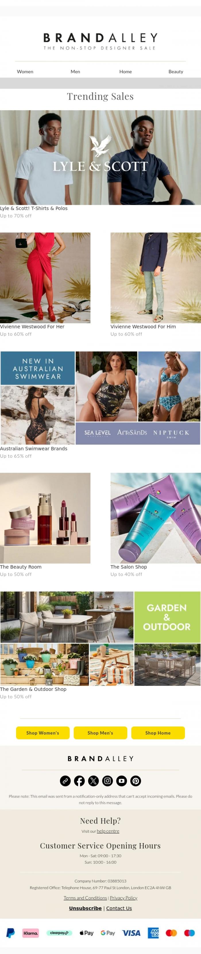 Email Design Inspiration from BrandAlley, Up to 70% off Lyle & Scott, Sea Level, Vivienne Westwood & more