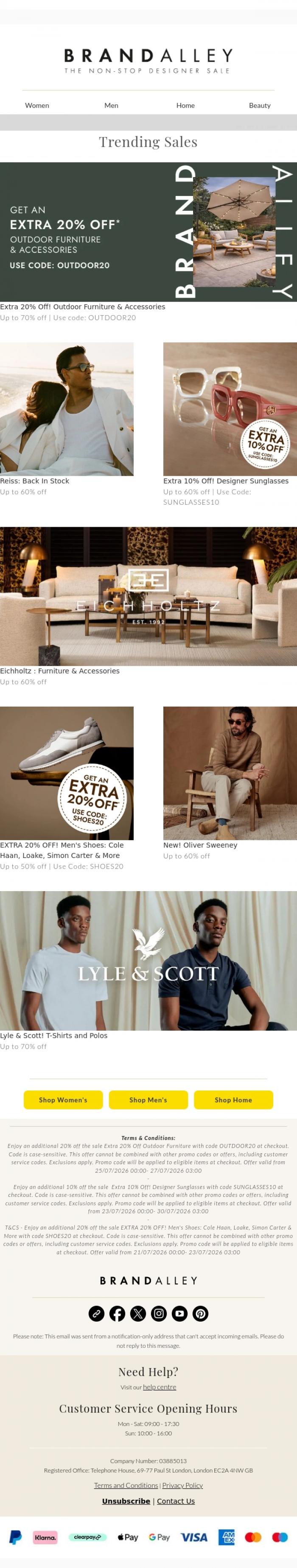 Email Design Inspiration from BrandAlley, Last chance! Up to 70% off Lyle & Scott, Reiss and more