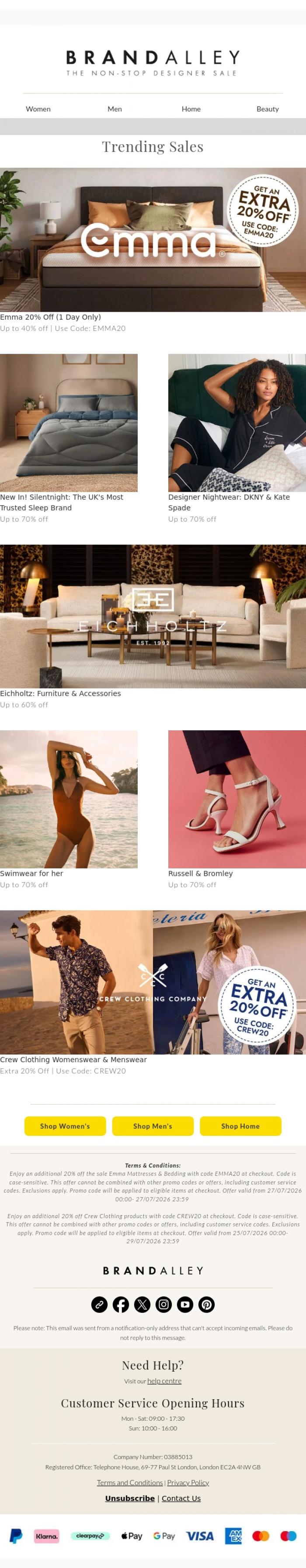 Email Design Inspiration from BrandAlley, Extra 20% off Emma today only | Up to 75% off top brands