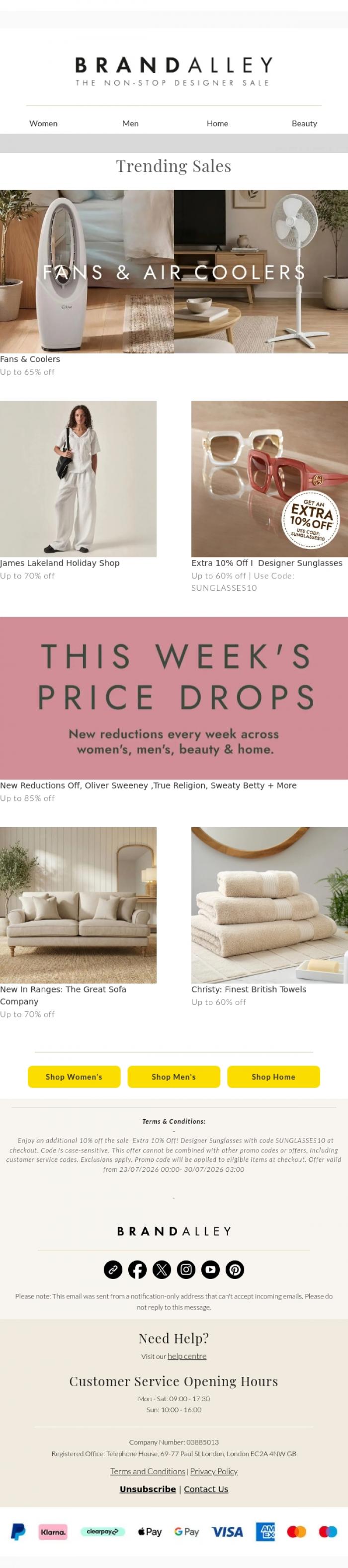 Email Design Inspiration from BrandAlley, Up to 65% Off Fans & Coolers + Prices Drop Up to 85%