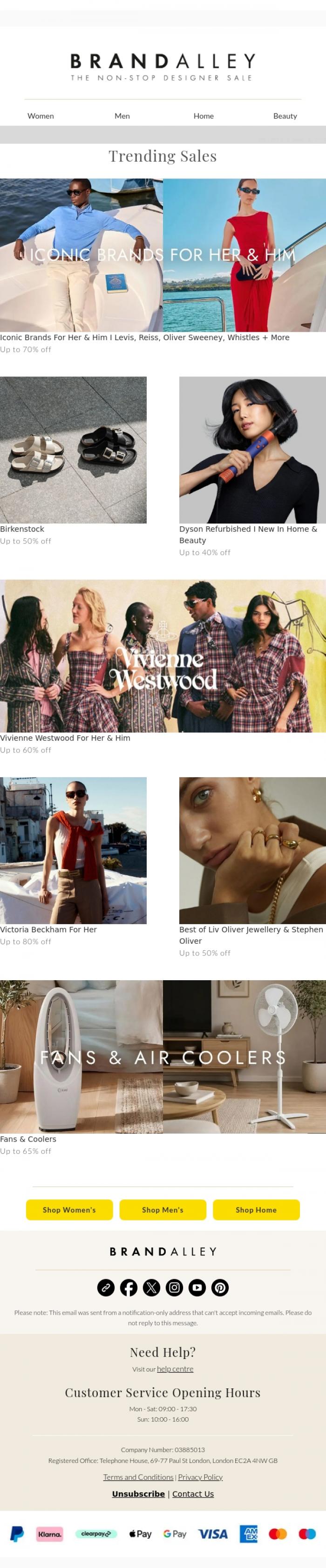 Email Design Inspiration from BrandAlley, Up to 80% Off Iconic Brands: Victoria Beckham, Levi's, Reiss & More