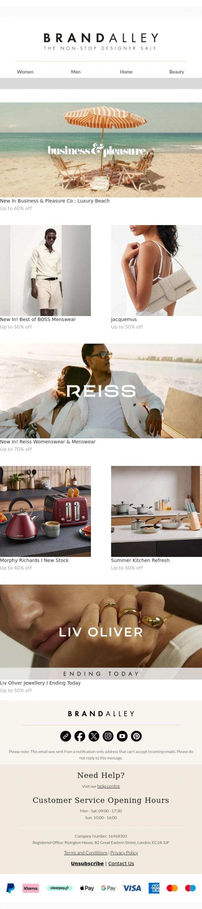 Email Design Inspiration from BrandAlley, Just Dropped! 60% Off Business & Pleasure Co, Boss & Morphy
Richards