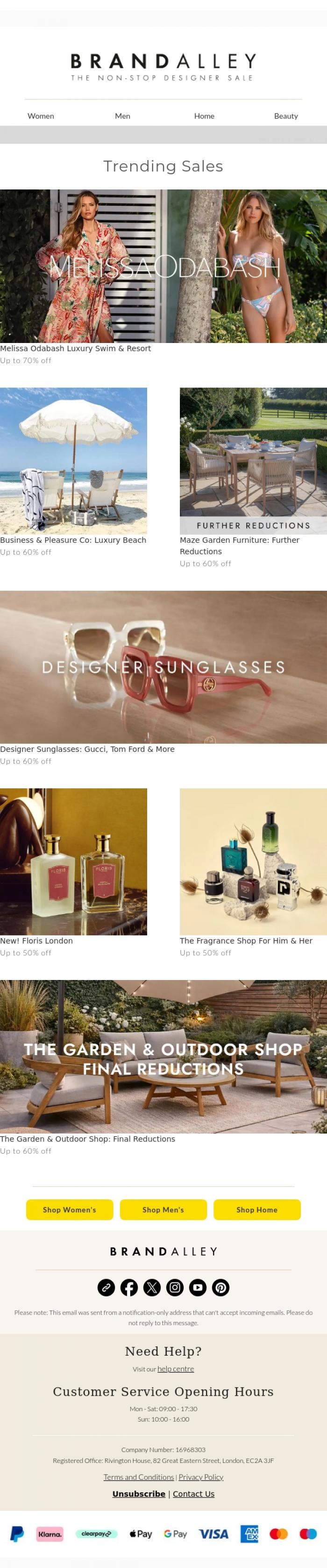 Email Design Inspiration from BrandAlley, Up to 70% off Brands incl. Melissa Odabash, Gucci, Tom Ford & more