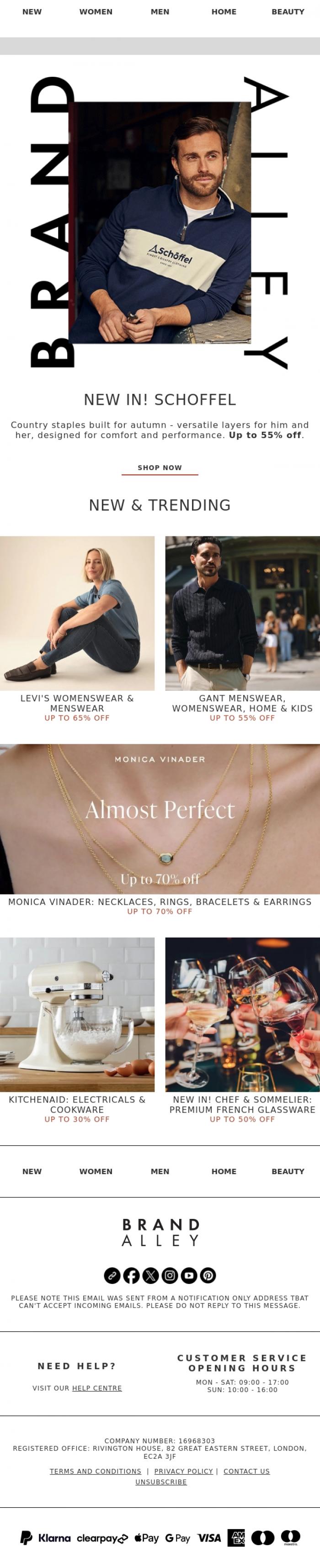 Email Design Inspiration from BrandAlley, Up to 70% off Incl. Schoffel,  Chef & Sommelier & Levi's