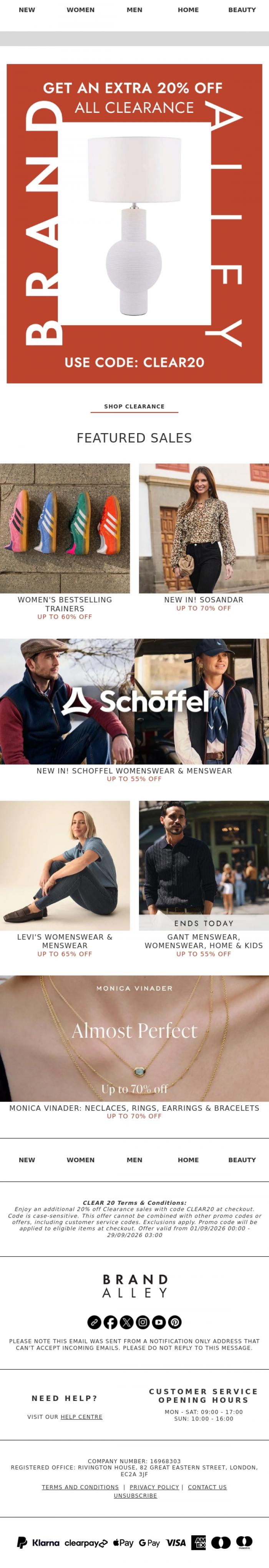 Email Design Inspiration from BrandAlley, Up to 70% off | GANT, Monica Vinader, Levi's & Sosandar