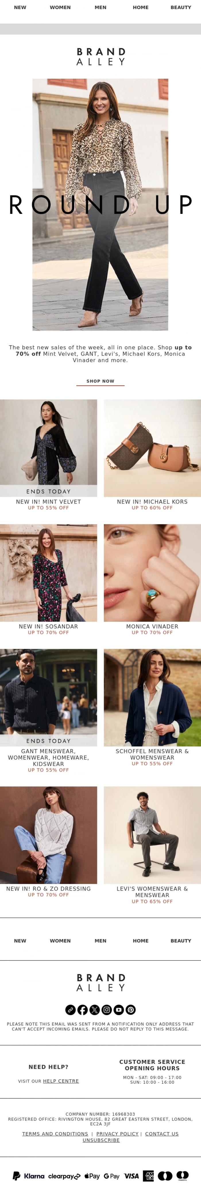 Email Design Inspiration from BrandAlley, Up to 70% off new sales | Mint Velvet, GANT, Levi's & more