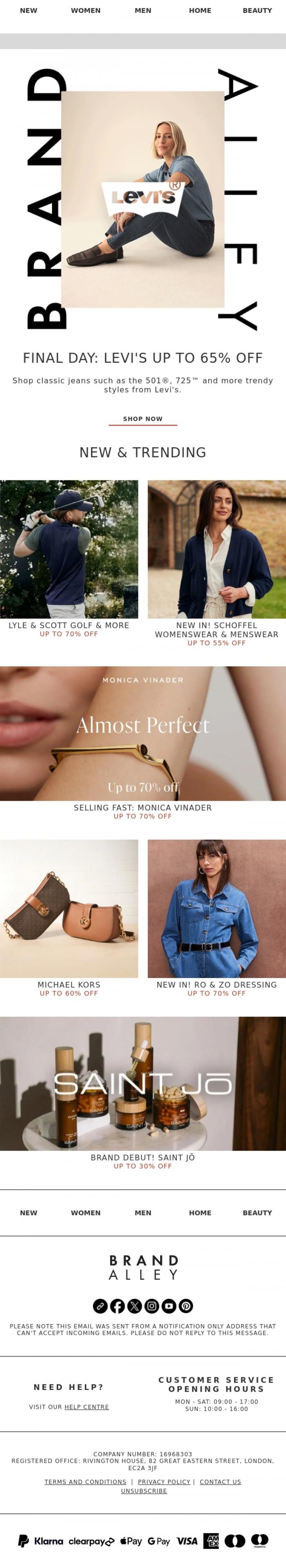 Email Design Inspiration from BrandAlley, Further reductions on Monica Vinader | Up to 70% off