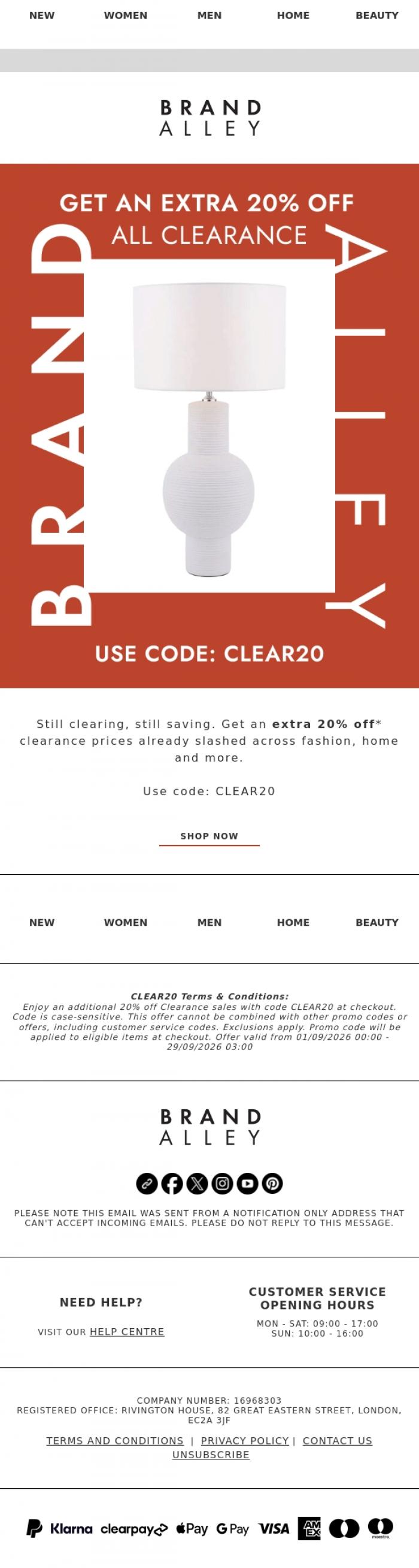 Email Design Inspiration from BrandAlley, The Big Clearance just got bigger | Extra 20% off