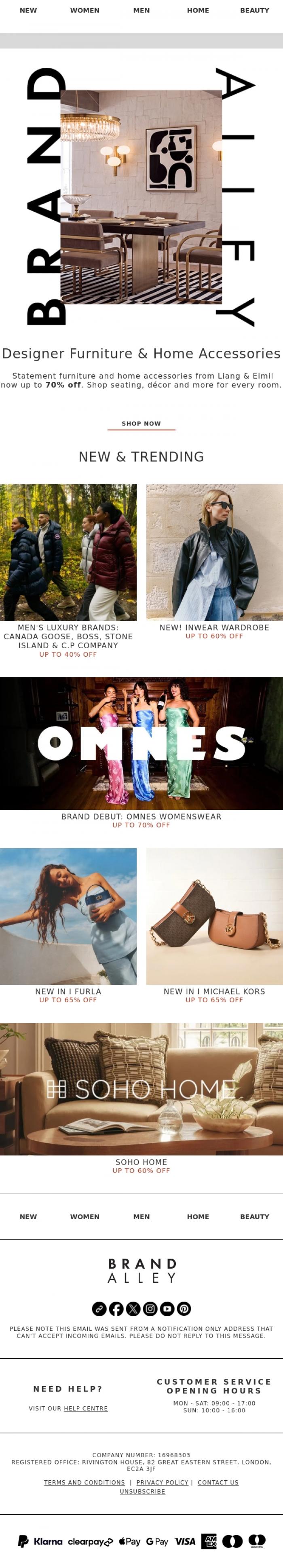 Email Design Inspiration from BrandAlley, Up to 70% Off Liang & Eimil Furniture