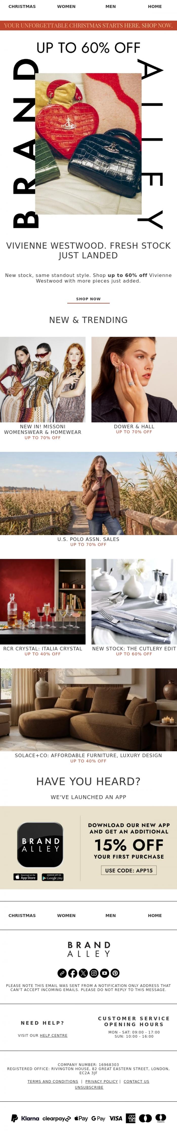 Email Design Inspiration from BrandAlley, Vivienne Westwood new stock | Missoni, U.S. Polo Assn. & more