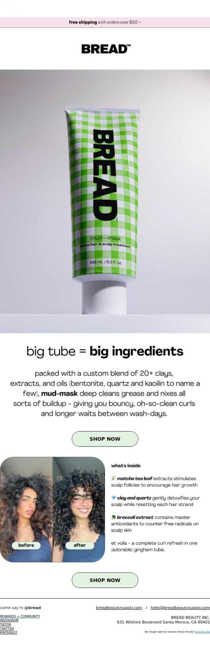 Email Design Inspiration from Bread Beauty Supply, ✅ big tube