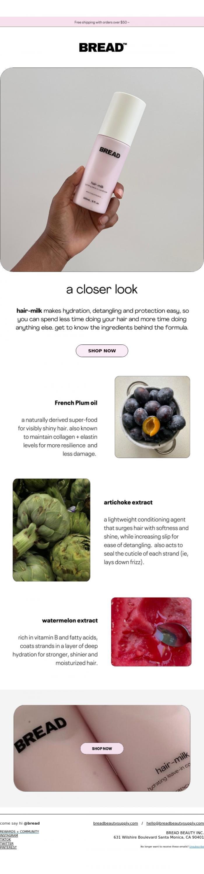 Email Design Inspiration from Bread Beauty Supply, plum, artichoke, watermelon 🍉