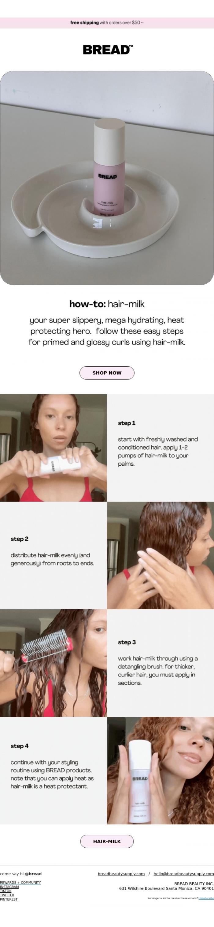 Email Design Inspiration from Bread Beauty Supply, how-to: hair-milk 🍦