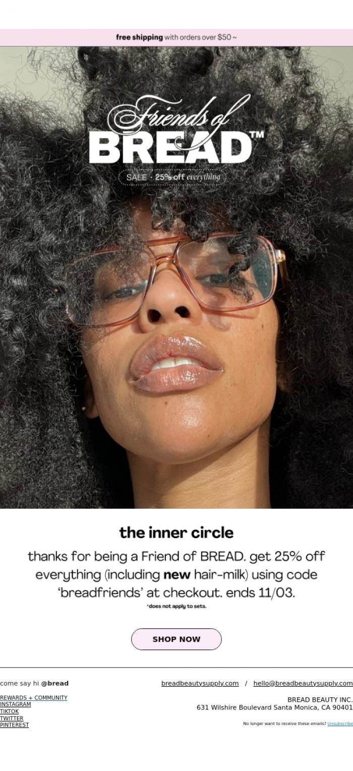 Email Design Inspiration from Bread Beauty Supply, SALE: 25% off