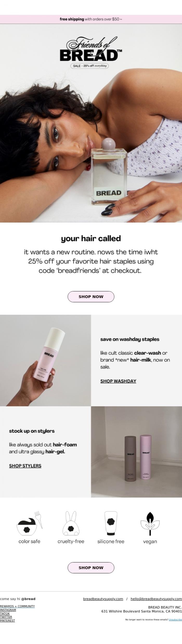 Email Design Inspiration from Bread Beauty Supply, ICYMI: sitewide sale 🌝