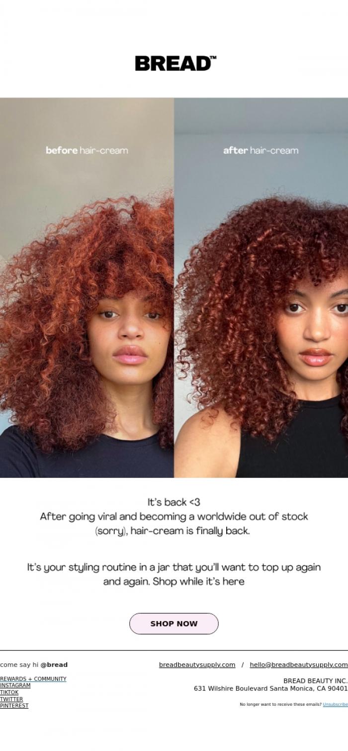 Email Design Inspiration from Bread Beauty Supply, hey, remember hair-cream?