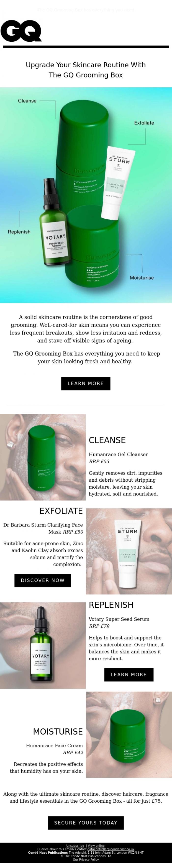 Email Design Inspiration from British GQ, Your Bulletproof Skincare Routine