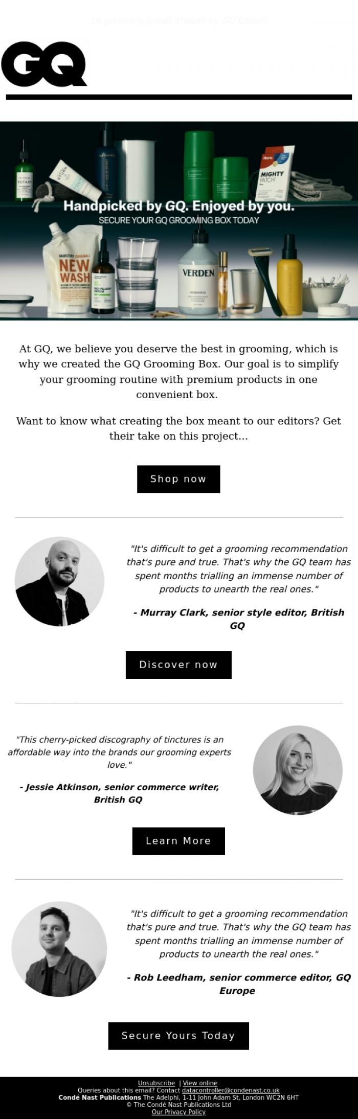 Email Design Inspiration from British GQ, Almost Sold Out - The GQ Grooming Box
