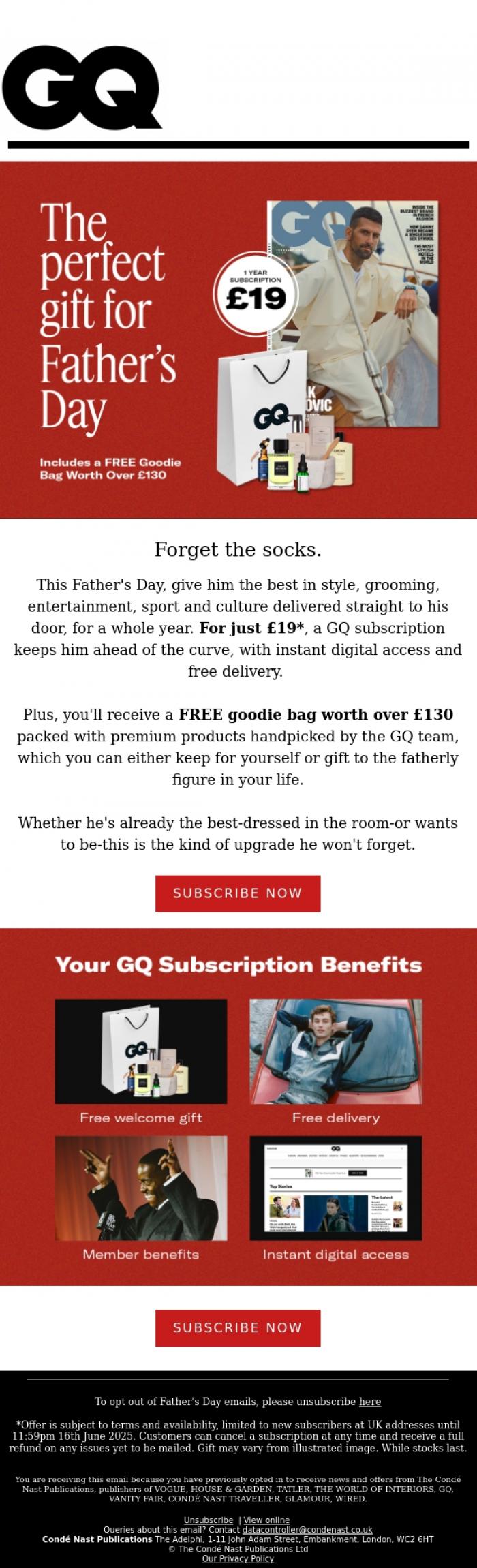 Email Design Inspiration from British GQ, The gift of GQ (and a goodie bag worth &pound;130)