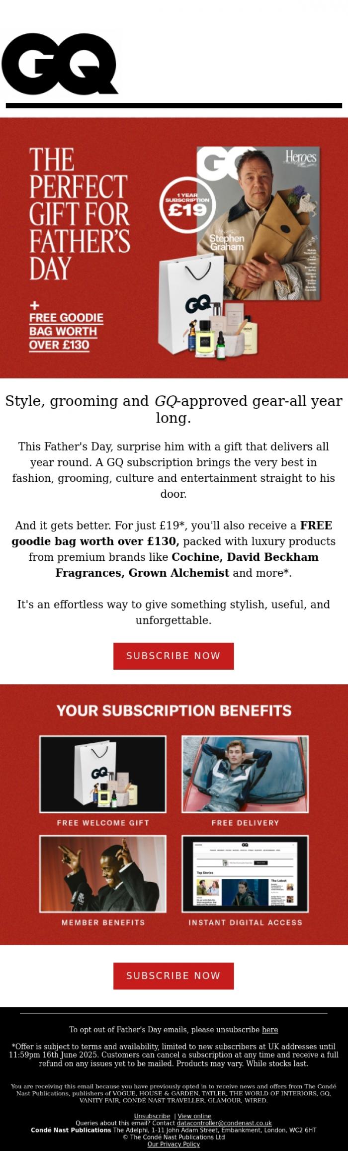Email Design Inspiration from British GQ, Get a FREE GQ goodie bag worth over &pound;130