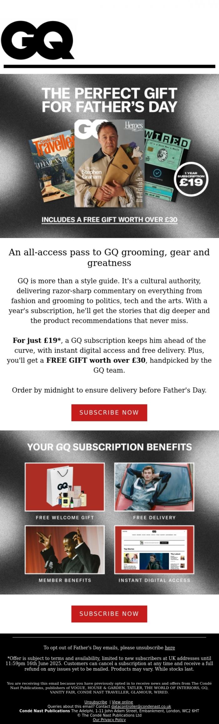 Email Design Inspiration from British GQ, Upgrade his coffee table